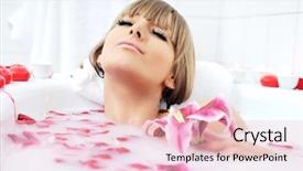  Presentation with indian woman face beauty - Beautiful PPT theme featuring treathment with red flower petals backdrop and a lemonade colored foreground