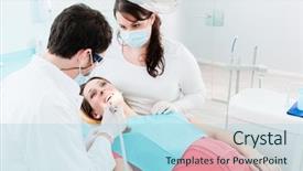  Presentation with dentist - Amazing PPT layouts having treating woman patient using drill backdrop and a  colored foreground