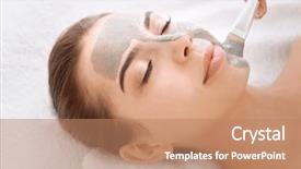  Presentation with spa salon - PPT theme enhanced with treatment - woman having cosmetic mask background and a coral colored foreground