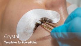  Presentation with eyelashes - PPT theme featuring treatment-beauty-procedure-of-upgrade background and a coral colored foreground