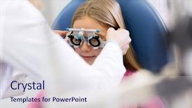  Presentation with controls - Amazing PPT theme having treatment child - girl controls eyesight at eye backdrop and a sky blue colored foreground
