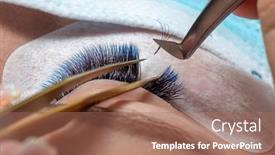  Presentation with blue eyes - PPT theme enhanced with treatment-of-eyelash-extension background and a coral colored foreground
