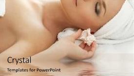  Presentation with sea shell - Cool new presentation theme with beautiful lady with sea shell in spa backdrop and a coral colored foreground