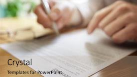  Presentation with legal document - Amazing presentation design having treaty - businessman signing a legal contract backdrop and a coral colored foreground
