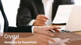  Presentation with employees working together - PPT layouts with treaty - colleagues working together in office background and a coral colored foreground