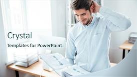  Presentation with working - Cool new slides with treaty - confused young businessman working backdrop and a sky blue colored foreground