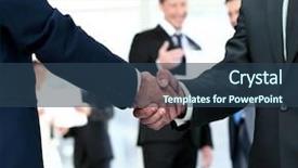  Presentation with handshake - Slide deck enhanced with treaty - handshake between competitors background and a ocean colored foreground