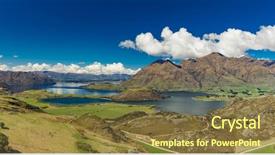  Presentation with rock climbing to top of mountain - PPT theme with treble - rocky mountain and diamond lake background and a tawny brown colored foreground