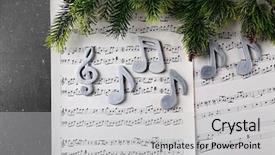  Presentation with treble clef - Amazing PPT layouts having treble clef - christmas decorations on music sheets backdrop and a light gray colored foreground