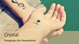  Presentation with old man and music - PPT theme enhanced with treble clef - closeup of a young caucasian background and a lemonade colored foreground