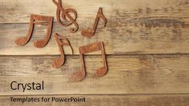  Presentation with music notes - Slide deck having treble clef - music notes on wooden background background and a coral colored foreground