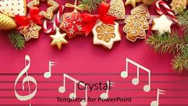  Presentation with christmas music - Amazing PPT theme having treble clef - tasty gingerbread cookies and notes backdrop and a red colored foreground