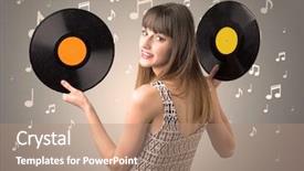  Presentation with vinyl record - Slides featuring treble clef - young lady holding vinyl record background and a coral colored foreground