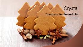  Presentation with christmas food - Presentation theme enhanced with nutmeg tree - homemade christmas gingerbread cookies background and a  colored foreground