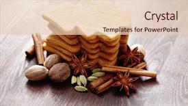  Presentation with christmas food - PPT theme having nutmeg tree - homemade christmas gingerbread cookies background and a  colored foreground