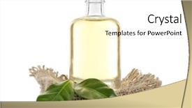  Presentation with tea leaves fresh green leaf - Slide deck enhanced with tree - tea oil in glass bottle background and a white colored foreground