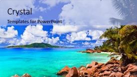  Presentation with tropical beach party - Theme featuring abstract colorful tree - tropical beach at seychelles background and a  colored foreground