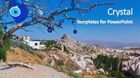  Presentation with evil - Beautiful slide deck featuring tree and evil eye amulet backdrop and a teal colored foreground