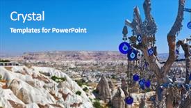  Presentation with cappadocia - Presentation design enhanced with tree and evil eye amulet background and a teal colored foreground