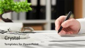  Presentation with diagram - Presentation design enhanced with tree diagram - businessman working in office background and a soft green colored foreground