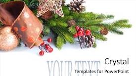  Presentation with red gold white - Cool new PPT theme with tree decorated with baubles ribbon backdrop and a white colored foreground