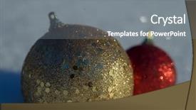  Presentation with christmas balls disco ball - Colorful PPT layouts enhanced with tree decoration in fresh snow backdrop and a gray colored foreground