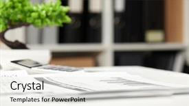  Presentation with financial reports - Presentation design with tree diagram - office interior closeup table background and a sky blue colored foreground