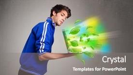  Presentation with laptop - Amazing presentation having tree eco green tech - casual young boy holding laptop backdrop and a  colored foreground