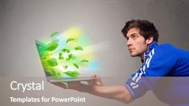  Presentation with young man holdng laptop on lap money - Slides enhanced with tree eco green tech - casual young boy holding laptop background and a  colored foreground