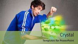  Presentation with young man holdng laptop on lap money - Audience pleasing slide deck consisting of tree eco green tech - casual young boy holding laptop backdrop and a  colored foreground