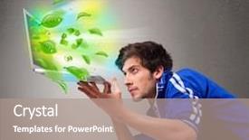  Presentation with environmental pollutions - PPT layouts consisting of tree eco green tech - casual young boy holding laptop background and a  colored foreground