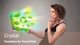  Presentation with holding hands old young - Colorful presentation enhanced with tree eco green tech - casual young woman holding notebook backdrop and a  colored foreground