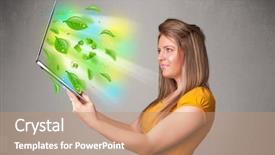  Presentation with poverty influences environmental degradation - Presentation design having tree eco green tech - casual young woman holding notebook background and a coral colored foreground