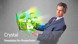  Presentation with recycle - Slide deck consisting of tree eco green tech - handsome businessman holding laptop background and a  colored foreground