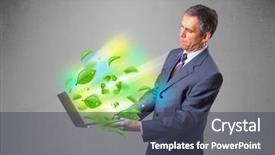  Presentation with recycle - Slide set consisting of tree eco green tech - handsome businessman holding laptop background and a  colored foreground