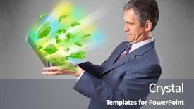  Presentation with recycle - PPT theme featuring tree eco green tech - handsome businessman holding laptop background and a  colored foreground