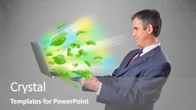  Presentation with recycle - Slide deck enhanced with tree eco green tech - handsome businessman holding laptop background and a  colored foreground