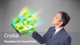  Presentation with recycle glass waste for recycling - Beautiful presentation theme featuring tree eco green tech - handsome businessman holding laptop backdrop and a gray colored foreground