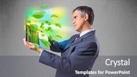  Presentation with recycle - Cool new slides with tree eco green tech - handsome businessman holding laptop backdrop and a dark gray colored foreground