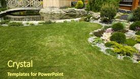  Presentation with garden pond - Presentation theme featuring tree features - arbor in garden with flowerbed background and a tawny brown colored foreground