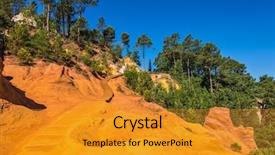  Presentation with unique red chair - Slide set with tree features - steps for tourists background and a gold colored foreground