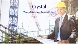  Presentation with building construction - Amazing PPT theme having tree growth professional development - architect holding blueprint against crane backdrop and a sky blue colored foreground