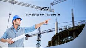  Presentation with building construction - Slide set consisting of tree growth professional development - architect pointing against crane background and a light blue colored foreground