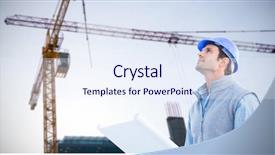  Presentation with building construction - Colorful theme enhanced with tree growth professional development - architect with blueprint against crane backdrop and a sky blue colored foreground