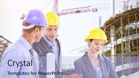  Presentation with women safety against harrasment - PPT theme featuring tree growth professional development - businessman explaining a blueprint background and a light blue colored foreground