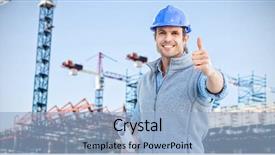  Presentation with building construction - Amazing slide set having tree growth professional development - happy architect against crane backdrop and a light blue colored foreground