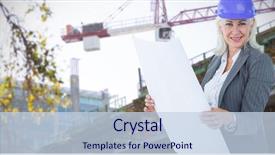  Presentation with building construction water supply - Colorful PPT theme enhanced with tree growth professional development - selfassured businesswoman wearing a helmet backdrop and a sky blue colored foreground