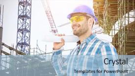  Presentation with architect - Presentation design consisting of tree growth professional development - smiling architect looking away while background and a light blue colored foreground