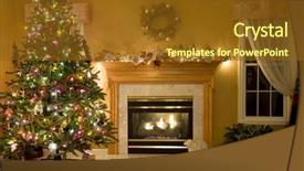  Presentation with christmas tree - PPT theme enhanced with tree house - beautiful living room decorated background and a tawny brown colored foreground
