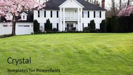  Presentation with property - Slides having tree house - beautiful traditional estate home background and a gold colored foreground